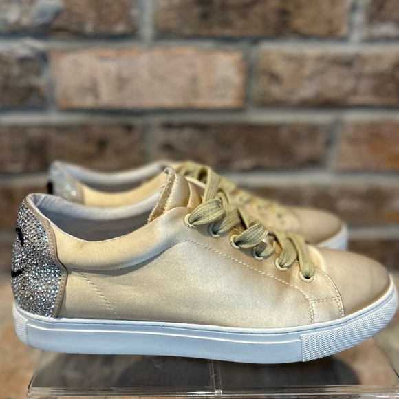 Lola Cruz Wink Gold Satin Sneakers & Crystals - Picture 5 of 11